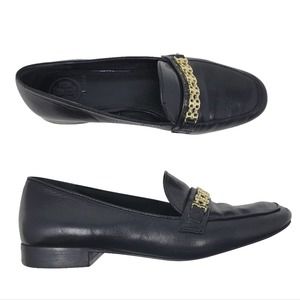 Tory Burch Gemini Leather Goldtone Chain Detail Slip-on Loafers Flats Shoes 6.5M